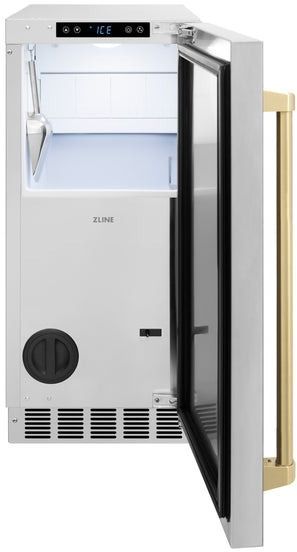 ZLINE Autograph Edition 15" Stainless Steel Touchstone Gourmet Ice Maker with Champagne Bronze Handle-1