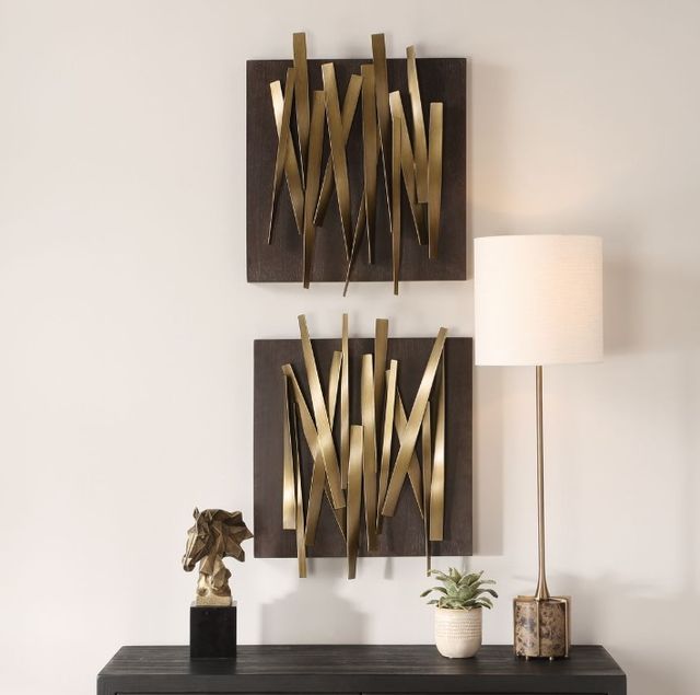 Uttermost® Crosshatch 2-Piece Gold Wall Decor Set-1