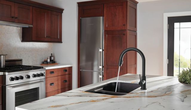Delta Trinsic® Matte Black Single Handle Pull-Down Kitchen Faucet-1