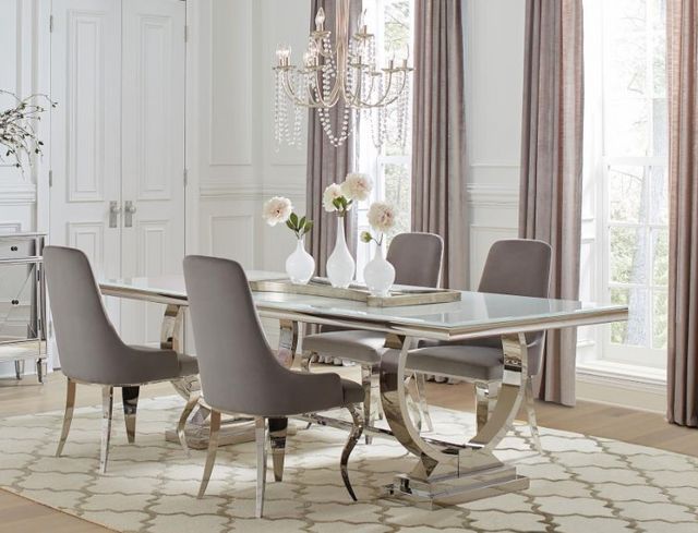 Coaster® Antoine 5-Piece Gray/Chrome Rectangular Glass Top Dining Table Set -3