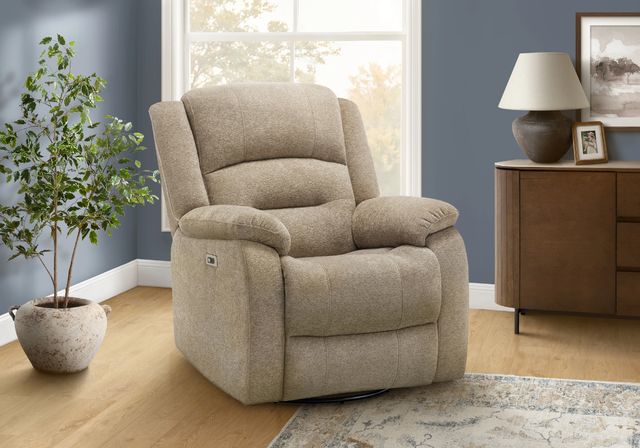Monarch Specialties Inc. Beige Large Power Swivel Glider Reclining Chair with USB Ports-1