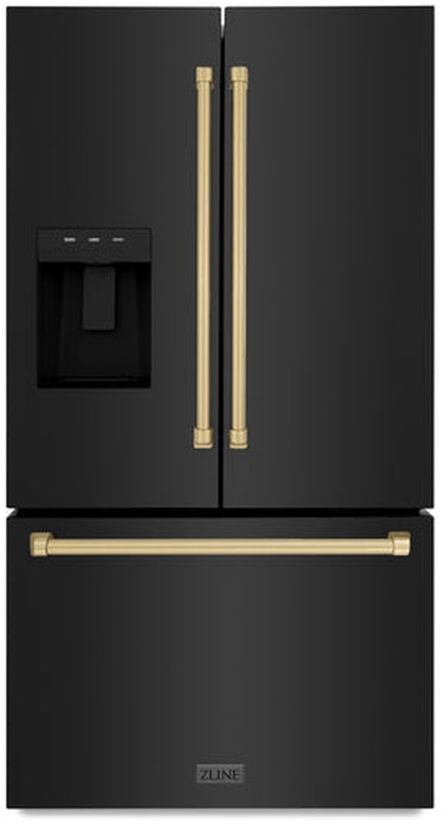 ZLINE Autograph Edition 36" 28.9 Cu. Ft. Black Stainless Steel Freestanding French Door Refrigerator with Dual Ice Maker-0