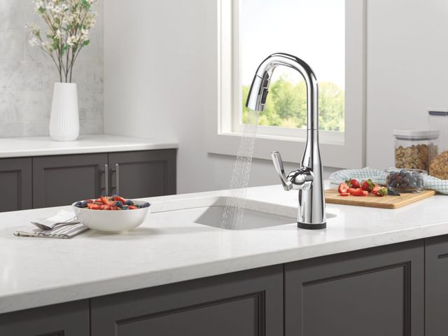 Delta Stryke® Lumicoat® Arctic Stainless VoiceIQ® Single Handle Kitchen Faucet with Touch2O® Technology-2