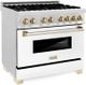ZLINE Legacy Autograph Edition 36" Satin Stainless Steel Pro Style Dual Fuel Range with White Matte Door and Polished Gold Accents-2