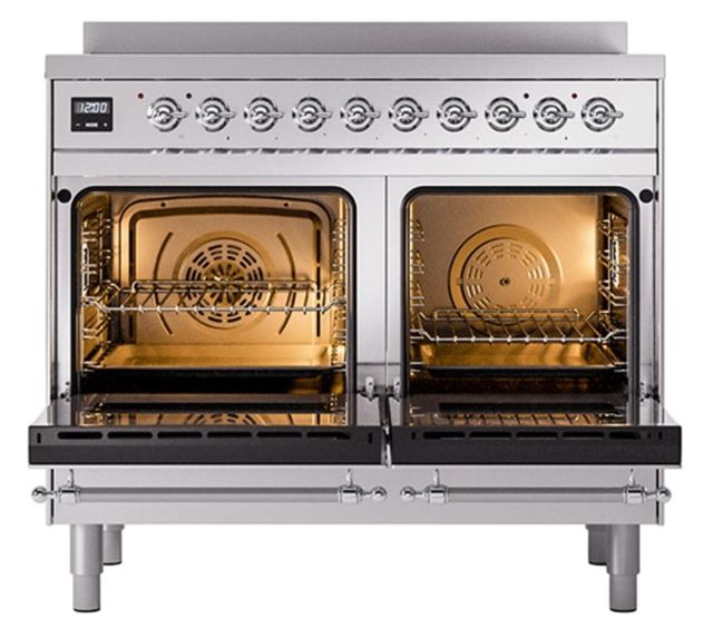 Ilve® Nostalgie II Noblesse 40'' Stainless Steel Pro Style Induction Range with Chrome Trim-1