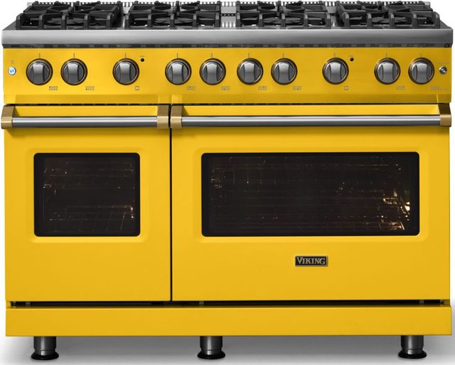 Viking® 5 Series 48" Daffodil Pro Style Gas (NG) Range with Brushed Brass Trim-3