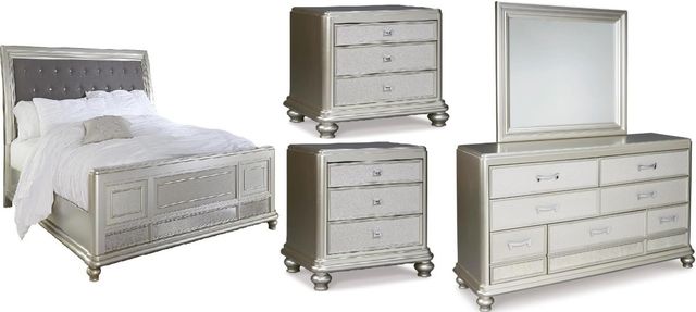 Signature Design by Ashley® Coralayne 5-Piece Silver California King Sleigh Bed Set-0