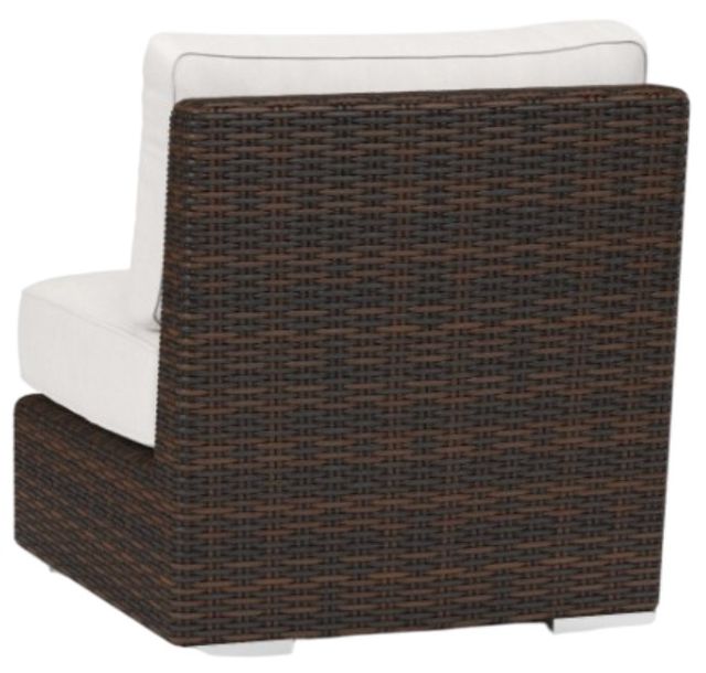 Sunset West Montecito Cognac Resin Wicker Outdoor Armless Club Chair with Canvas Flax Cushion-3