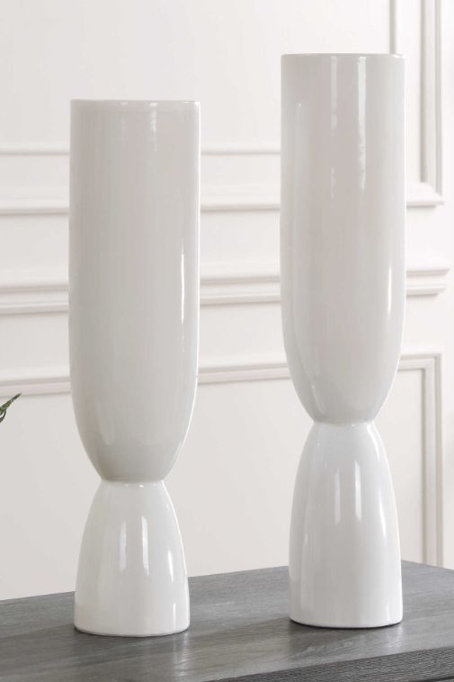 Uttermost® Kimist 2-Piece White Vase Set-1
