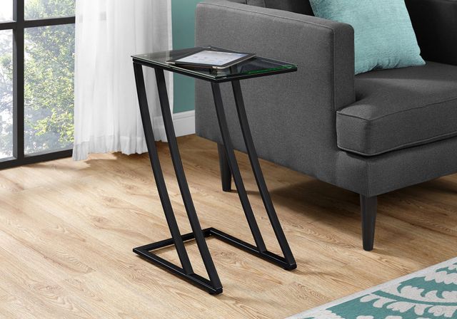 Monarch Specialties Inc. Tempered Glass Top Accent Table with Z-Shaped Black Metal Base -1