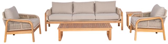 New Classic® Home Furnishings Cascade 5-Piece Beige/Brown Fabric/Wicker/Wooden Outdoor Conversation Set-0