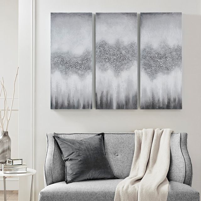 Olliix by Madison Park Grey Luminous 3 Piece Grey Hand Painted Heavy Textured Glitz Canvas Set-4