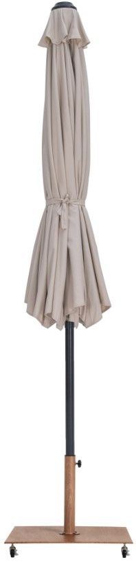 Meridian Furniture Fiji Beige/Matte Black/Teak Aluminum Outdoor Patio Umbrella and Base-1