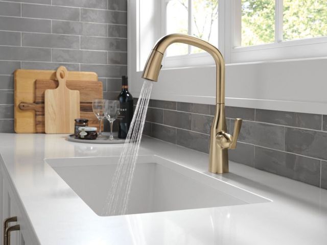 Delta Stryke® Lumicoat® Champagne Bronze Single Handle Kitchen Faucet-2