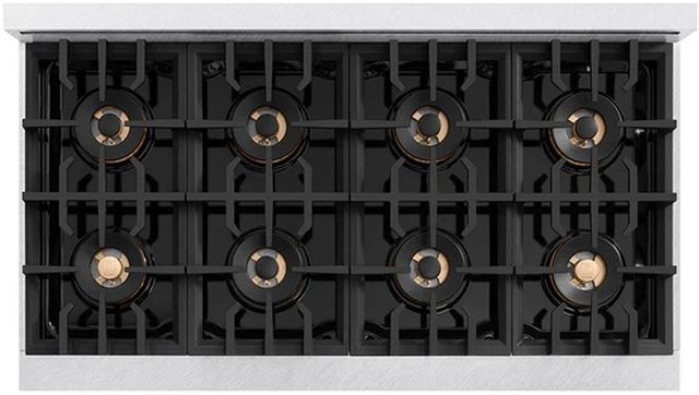 ZLINE Autograph Edition 48" 6.7 cu. ft.Gas Range with 8 Burner DuoPro™ Cooktop and Dual Ovens in Satin Stainless Steel with White Matte Doors and Champagne Bronze Accents -3
