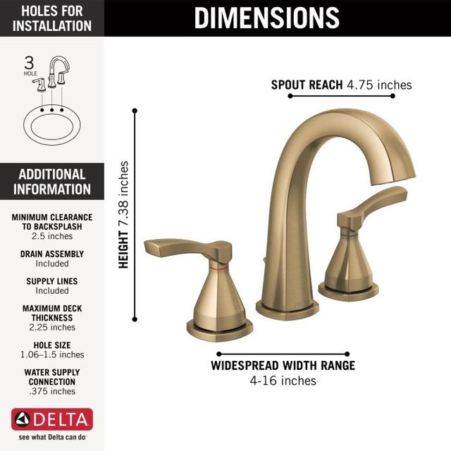 Delta Stryke® Lumicoat® Champagne Bronze 2-Handle Lever Widespread Bathroom Faucet-1