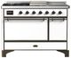 Ilve® Majestic III 48" White Pro Style Dual Fuel Natural Gas Range with Solid Door and Burnished Trim-0