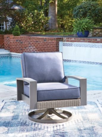 Signature Design by Ashley® Half Moon Beach Blue/Gray Fabric/Wicker Outdoor Swivel Lounge-1