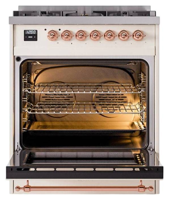 Ilve® Nostalgie II Noblesse 30" Antique White Pro Style Dual Fuel Range with Copper Trim-2