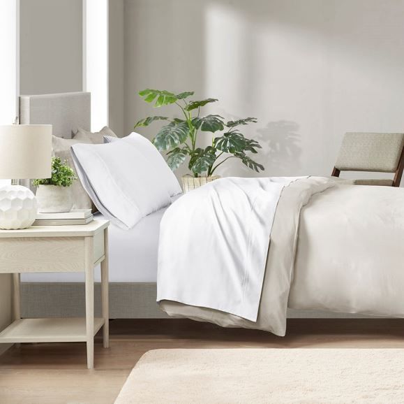 Olliix by Clean Spaces Allergen Barrier White Queen 300 Thread Count Cotton Sheet Set-4
