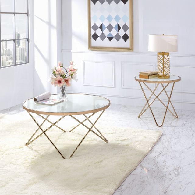 ACME Furniture Valora White Frosted Glass Top End Table with Champagne Base-5