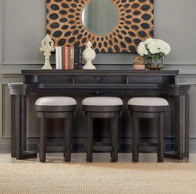 Liberty Furniture Weston 4-Piece Knubby Taupe/Peppercorn Console Bar Table and Stool Set-1