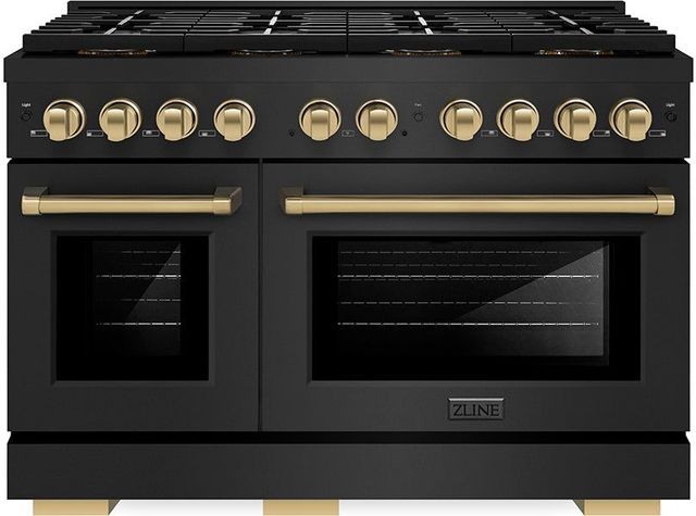 ZLINE Autograph Edition Paramount Series 48" Black Stainless Steel Pro Style Gas Range with Champagne Bronze Accents -0