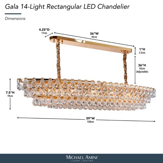 Michael Amini® Gala Gold 14-Light Rectangular LED Chandelier-2
