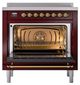 Ilve® Nostalgie II Noblesse 36'' Burgundy Pro Style Induction Range with Brass Trim-1