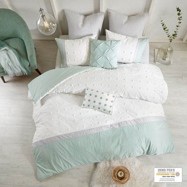 Olliix by Urban Habitat Myla 7 Piece Ivory Full/Queen Cotton Jacquard Comforter Set-1