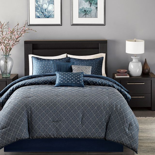 Olliix by Madison Park Biloxi 7 Piece Navy California King Comforter Set-0