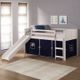 Donco Kids Louver White Twin Low Loft Bed with BlueTent Kit and Slide-0