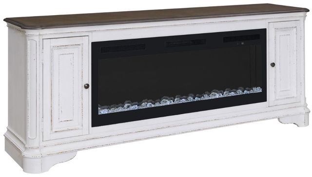 Liberty Furniture Antique White/Weathered Bark 82" TV Console with Fireplace-0