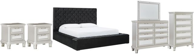 Signature Design by Ashley® Lindenfield 6-Piece Black/Silver Queen Upholstered Storage Bed Set-0