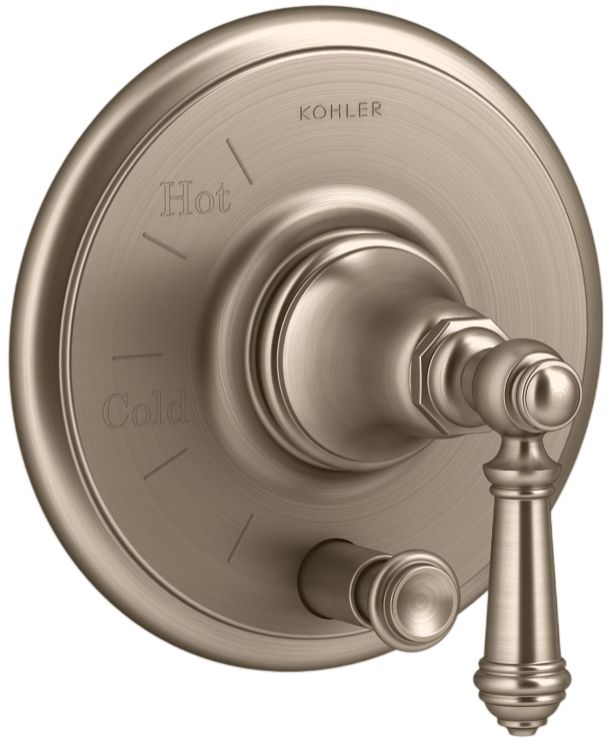 KOHLER® Artifacts® Rite-Temp® Vibrant Brushed Bronze Valve Trim with Push-Button Diverter and Lever Handle-0