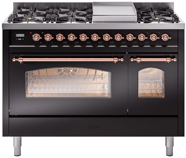 Ilve® Nostalgie II Series 48" Glossy Black Pro Style Dual Fuel Range-0