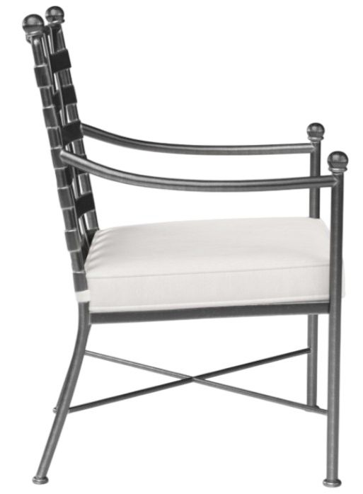 Sunset West Provence Century Pewter Antique Wrought Iron Outdoor Dining Arm Chair with Canvas Flax Cushion-1