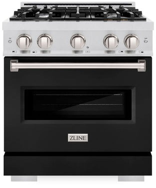 ZLINE Classic 30" Satin Stainless Steel Pro Style Dual Fuel Range with Black Matte Door-0