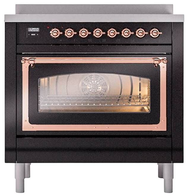 Ilve® Nostalgie II Noblesse 36'' Glossy Black Pro Style Induction Range with Copper Trim-1