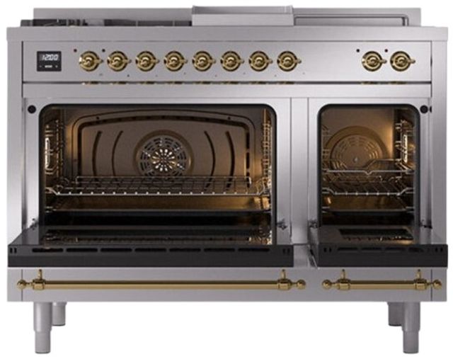 Ilve® Nostalgie II Series 48" Stainless Steel Pro Style Dual Fuel Range-1