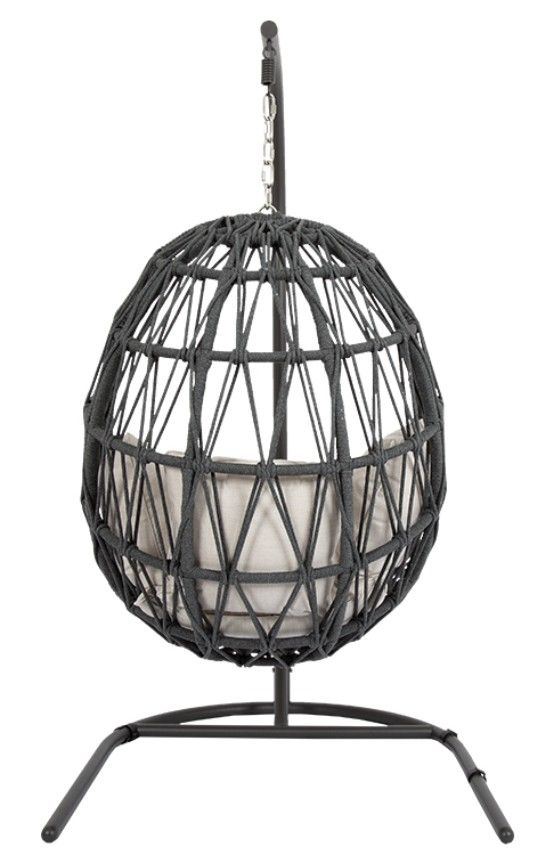 Sunset West Milano Charcoal Gray Aluminum/Olefin Rope Outdoor Hanging Chair with Echo Ash Cushion-3