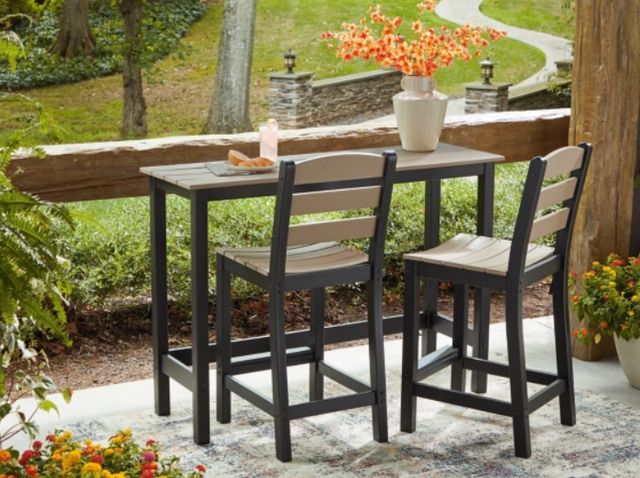 Signature Design by Ashley® Shoreline Beach 3-Piece Beige Wooden Outdoor Counter Table Set with Black Base-1