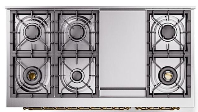 Ilve® Nostalgie II Noblesse 48'' Graphite Matte Pro Style Dual Fuel Range with Brass Trim-3