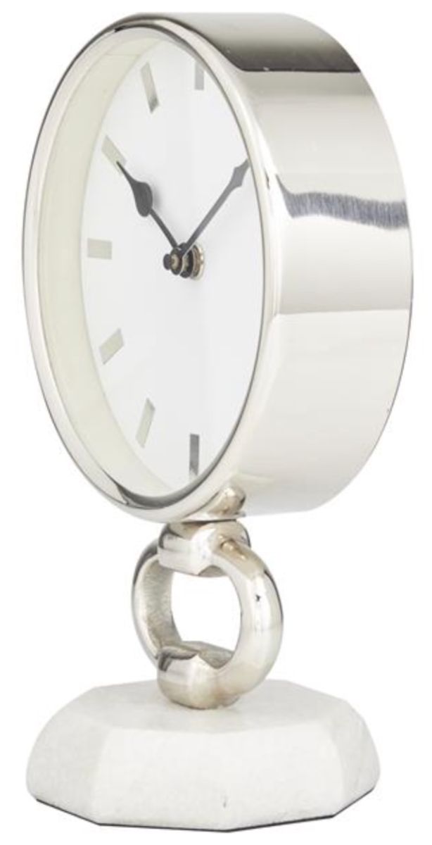 Deco Marche Silver 6” Clock with Marble Face-1