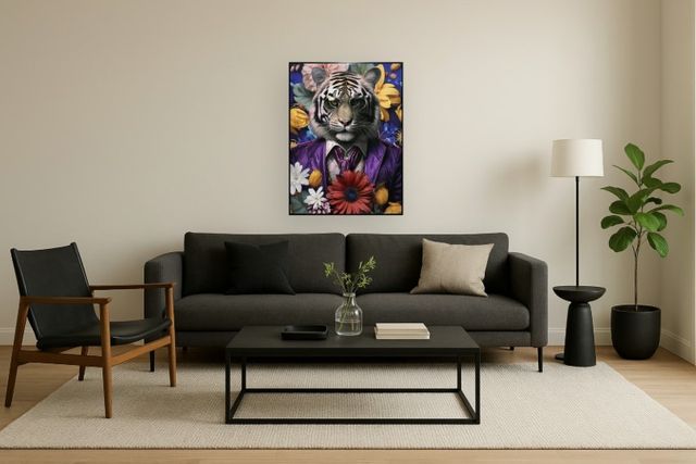 Classy Living Untamed Tiger in Purple Suit Wall Art-1