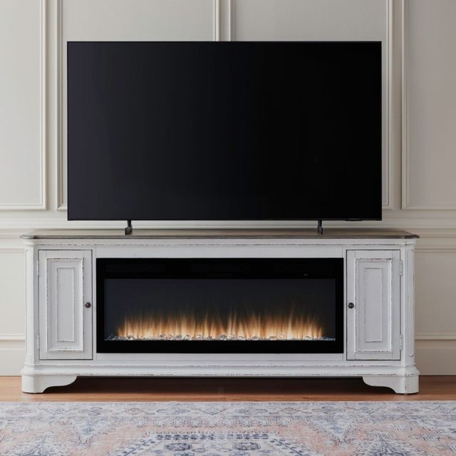 Liberty Furniture Antique White/Weathered Bark 82" TV Console with Fireplace-1