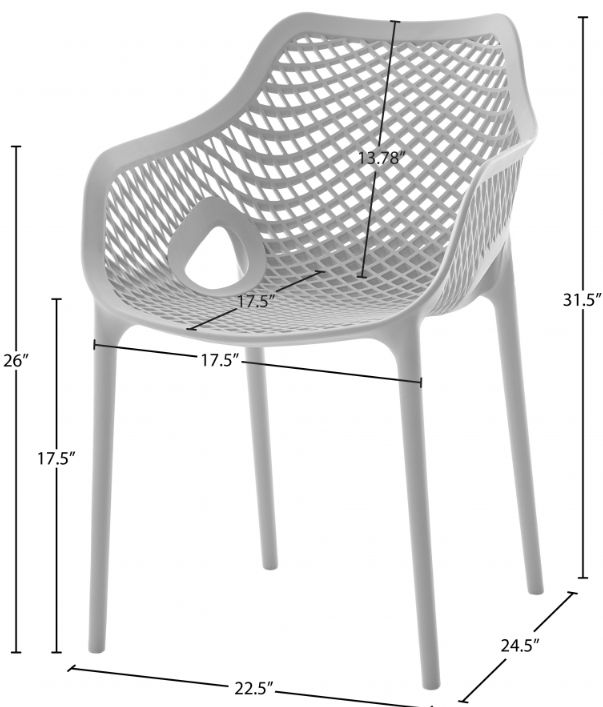 Meridian Furniture Mykonos Gray Plastic Outdoor Patio Dining Chair-4