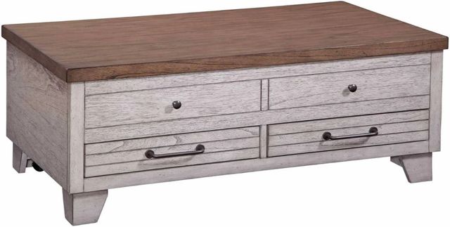 Steve Silver Co. Bear Creek Honey Smoke Lift-Top Cocktail Table with White Base-0
