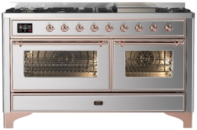 Ilve® Majestic III 60" Stainless Steel Pro Style Dual Fuel Liquid Propane Range with Triple Glass Door and Copper Trim-0