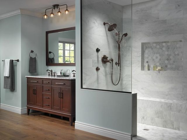 Delta Cassidy® Venetian Bronze Metal Cross Handle Set - Deck Mount Bathroom and Bidet-2